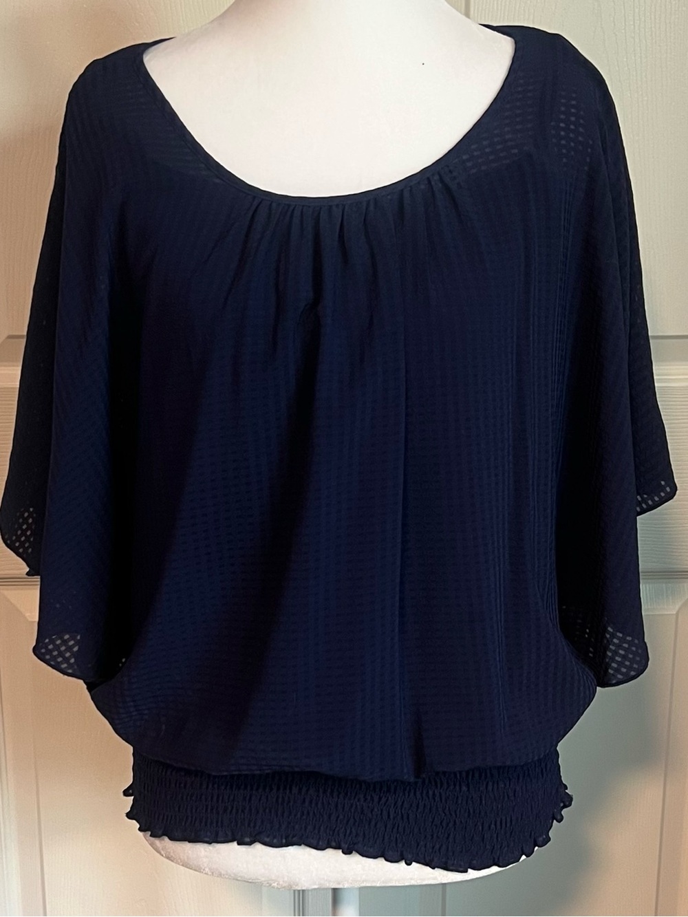 BCX Navy Blue Chiffon Poncho Blouse